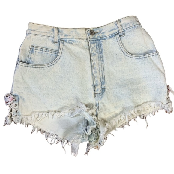 VINTAGE Filippo-Totti 80’s acid light wash high waist frayed raw hems  shorts - Picture 2 of 13
